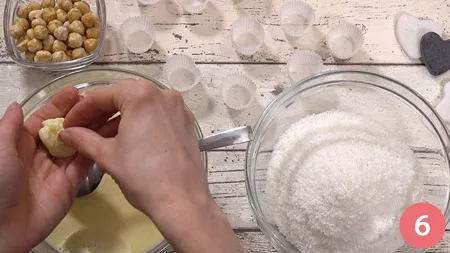 formare delle palline, mettere la nocciola