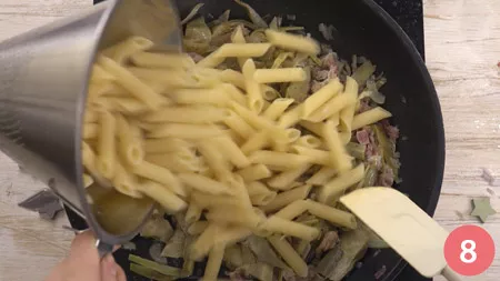 Pasta con carciofi e pancetta - Passo 8
