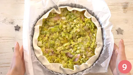 Torta salata con porri, prosciutto e scamorza - Passo 9
