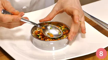 Tortino di orzo con tartare di verdure e olio aromatizzato alle erbe - Passaggio 8