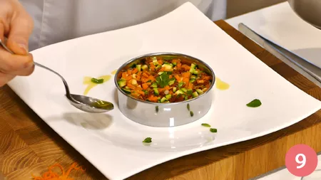 Tortino di orzo con tartare di verdure e olio aromatizzato alle erbe - Passaggio 9